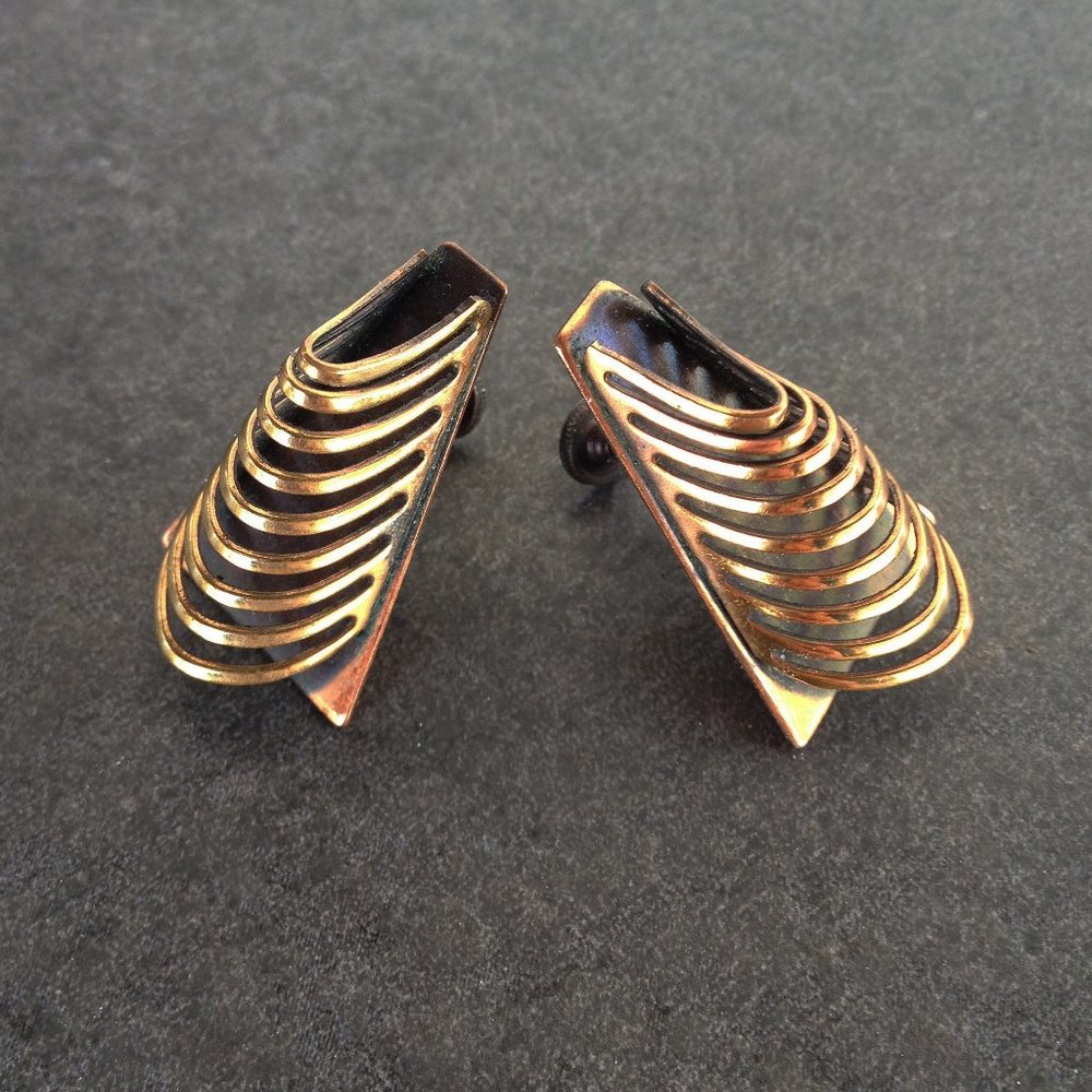 Vintage 60's Abstract Modernist Copper Earrings